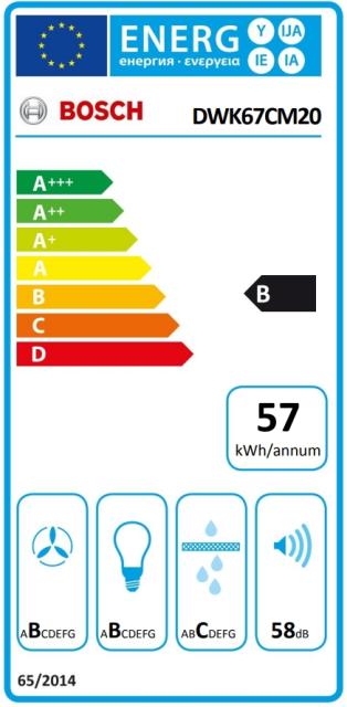 Аспиратор Bosch DWK67CM20 SER4; Comfort; Inclined hood 60cm A, white glass, max 660 m3/h, 57 dB