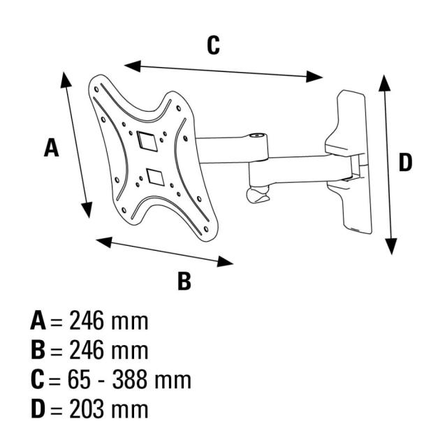 Стенна стойка за TV HAMA, Регулируема, До 19"-46", 25 kg, Черна
