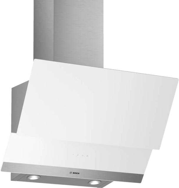 Аспиратор Bosch DWK065G20 SER2; Economy; Inclined hood 60cm C, white glass, max 593 m3/h, 67 dB
