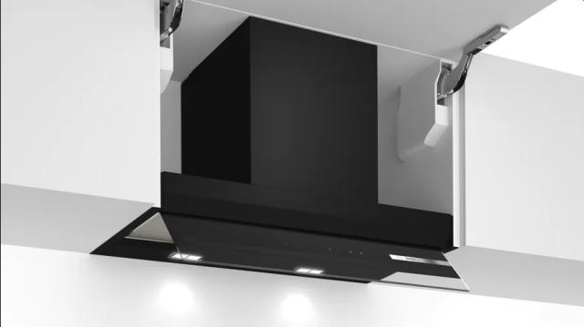 Аспиратор Bosch DBB67AM60, SER6, Integrated box hood, 60 cm,  B, black, LED, max 460 m3/h, 63 dB, clear glass, black print