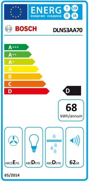 Аспиратор Bosch DLN53AA70 SER2; Economy; Canopy hood 50cm D, max 302 m3/h, 62 dB, 27cm depth