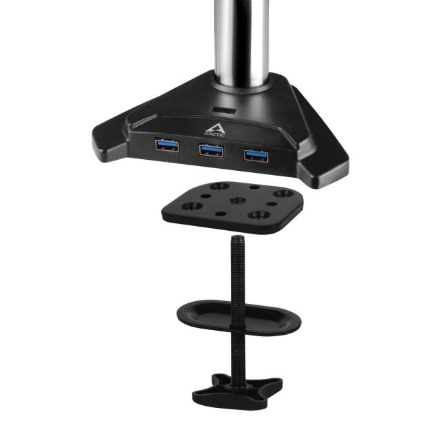 Стойка за монитор за бюро ARCTIC Z1 Pro (Gen 3), Регулируема, до 49", 15 кг, hub USB 2.0, Черен