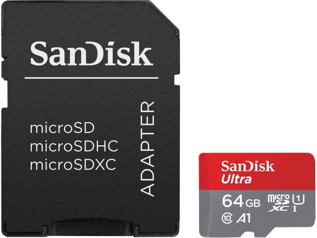 Карта памет SANDISK Ultra microSDHC, 64GB, A1, UHS-I, U1, Class 10, 120MB/s, Адаптер