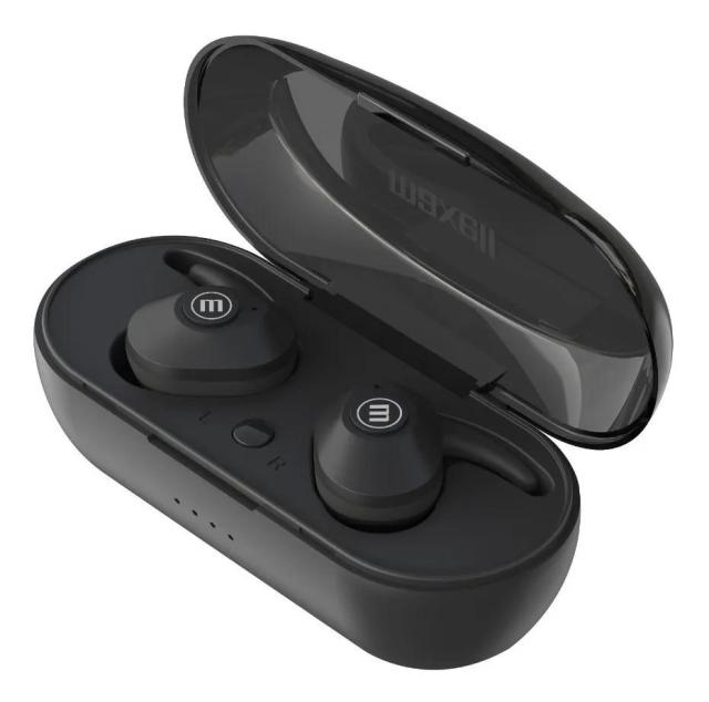 Слушалки Maxell MINI DUO EB-BT, безжични, Bluetooth, микрофон, с докинг кутия, Черни
