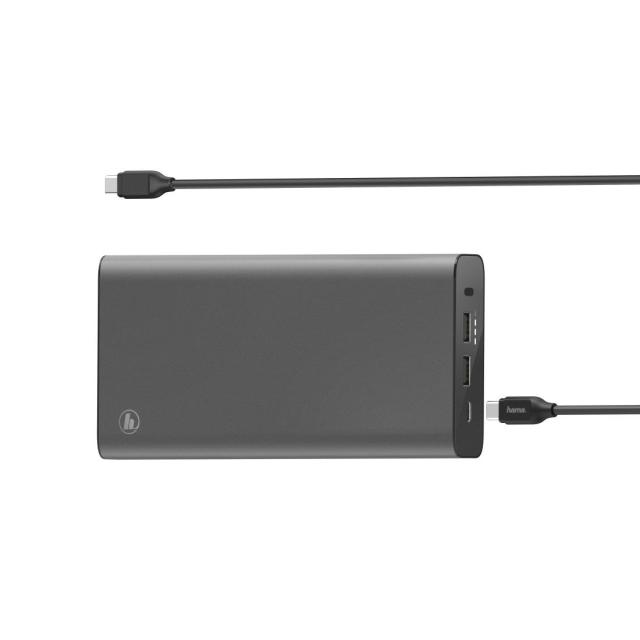 Външна батерия HAMA Universal, 26 800 mAh, Power Delivery (PD), 5-20V/60W, USB-C, за лаптоп, Сив