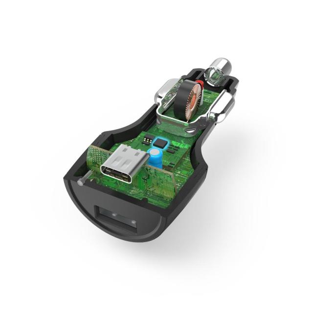 Зарядно за кола HAMA, USB Type-C + USB-A, Power Delivery (PD), 42W, Черен