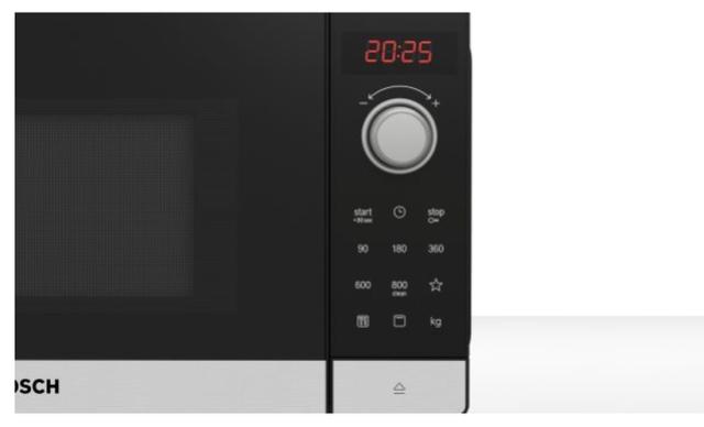 Микровълнова печка Bosch FEL023MS2, SER2, Freestanding microwave, 800 W, 20 l, Number of power levels 5, 27 cm glass rotating plate, AutoPilot 8, Grill function, Stainless steel