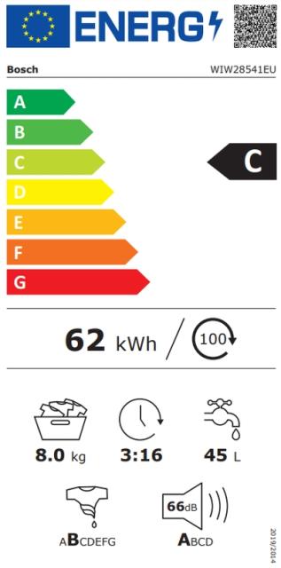 Пералня Bosch WIW28541EU SER8 Built-in washing machine 8kg, C, 1400 rpm, display, 41/66dB, TimeLight, waveDrum 55l, Aquastop