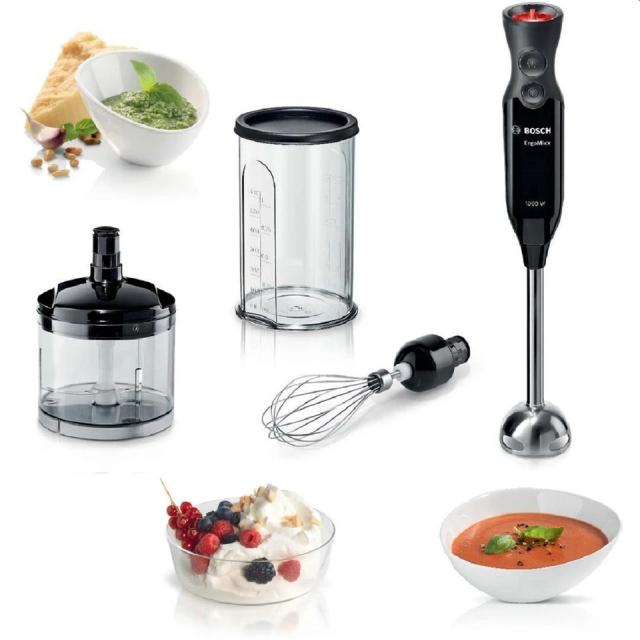 Пасатор Bosch MS61B6150, Blender, ErgoMixx, 1000 W, 12-speed, turbo button, Included mixing jug, mini chopper & stainless steel whisk, Black, Anthracite