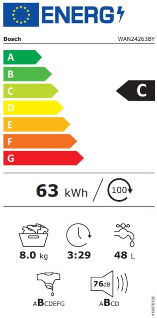 Пералня Bosch WAN24263BY SER4 Washing machine 8kg, 1200 rpm, 52/76dB, black-black grey door, Water Plus