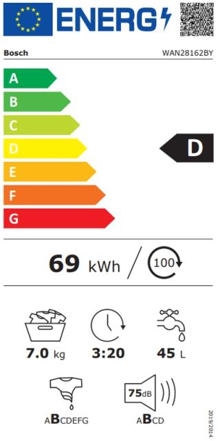 Пералня Bosch WAN28162BY SER4 Washing machine 7kg, 1400 rpm, 52/75dB, white-black grey door, NightWash, Prewash, Temp.Select