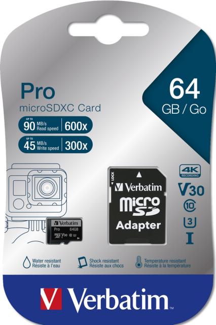 Памет Verbatim micro SDXC 64GB Pro Class 10 UHS-I