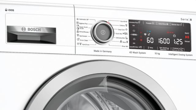 Пералня Bosch WAX32KH3BY, SER8, Washing machine 10 kg, 1600 rpm, Energy Efficiency B, Spin Efficiency A, iDOS, 4D Wash, EcoSilence Drive, AquaStop, Home Connect, 72 dB, XXL drum volume 70 l, white