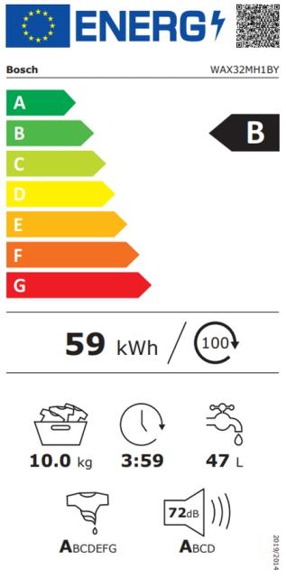 Пералня Bosch WAX32MH1BY, SER8, Washing machine 10 kg, 1600 rpm, Energy Efficiency B, Spin Efficiency A, AntiStain Removal, 4D Wash, EcoSilence Drive, AquaStop, Home Connect, 72 dB, XXL drum volume 70 l, white