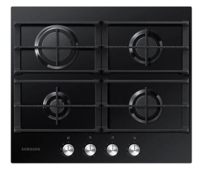 Готварски плот Samsung NA64H3000AK/L1, Built-in 4 Burner Gas Hob with Cast Iron Grates, 8 Kw, Black tempered glass, LP Conversion Kit