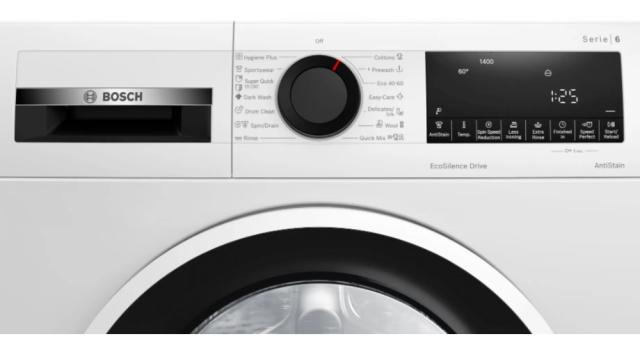Пералня Bosch WGG14402BY SER6 Washing machine 9kg, 1400 rpm, AntiStain function, EcoSilence Drive, AllergyPlus, SpeedPerfect, Energy class A, Spin efficiency B, 48l, 71 dB, white-black gray door