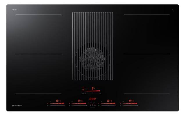 Керамичен плот Samsung NZ84T9747VK/UR, Hood Integrated Induction hob, Dual Flex Zone, Control Touch Sliding, Total Power 7,4 Kw, Power Level 9+Boost, Boost extraction 575 m3/h, A+ energy efficienty class