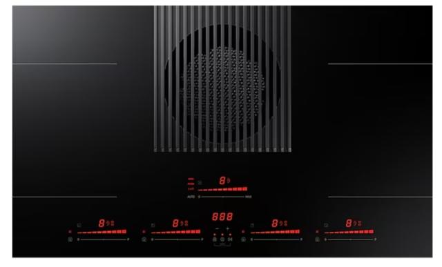 Керамичен плот Samsung NZ84T9747VK/UR, Hood Integrated Induction hob, Dual Flex Zone, Control Touch Sliding, Total Power 7,4 Kw, Power Level 9+Boost, Boost extraction 575 m3/h, A+ energy efficienty class