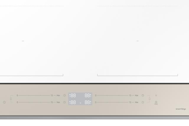 Керамичен плот Samsung NZ64B5067YY/U2, Bespoke induction hob SlimFit, Dual Flex Zone, Touch slider control, 7.4 kW, 15 cooking levels+booster, WiFi connectivity, White glass, Beige control panel