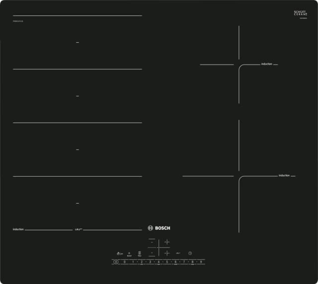 Готварски плот Bosch PXE611FC1E, SER6; Induction electric cooktop Flex + 2, FerfectFry with 4 temp, frameless, 7,4kW