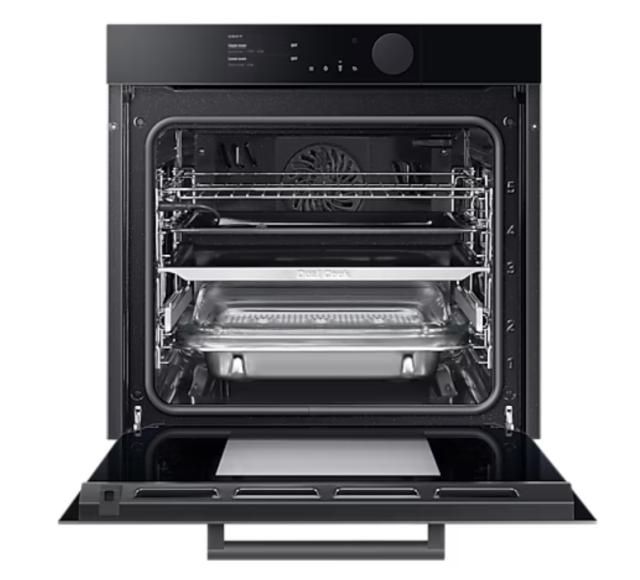 Фурна Samsung NV75T8979RK/EF, Electric oven with BeSpoke Infinite Line design, 75 L, Dual cook Steam, 4.3" TFT-LCD Non touch Display, Pyrolytic cleaning, Wi-Fi connection, 1 level telescopic rail, Special Steam Tray, Meat probe, A+, Black