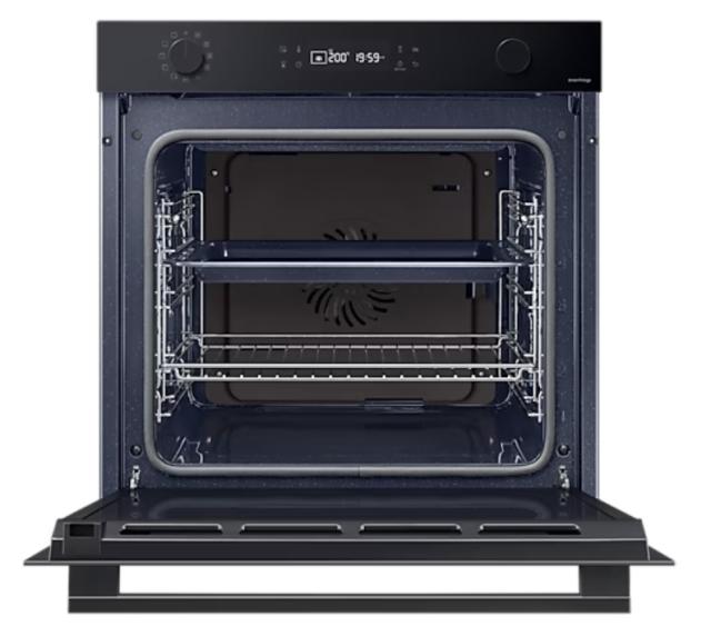 Фурна Samsung NV7B41205AK/U2, Single fan electric oven with Natural Steam and Bespoke design, 76 L, Display LED+ Dual Knob, Catalytic cleaning,  auto cook 20, wi fi, 1level half telescopic, Black Glass