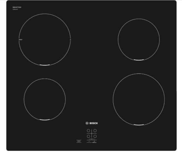 Готварски плот Bosch PUG611AA5E SER2, Induction hob, 60 cm, 4 zones, surface mount without frame, Black