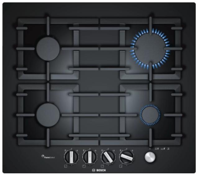 Готварски плот Bosch PPP6A6M90, SER6, Gas hob 60cm, Hard glass, 4 zones, Black