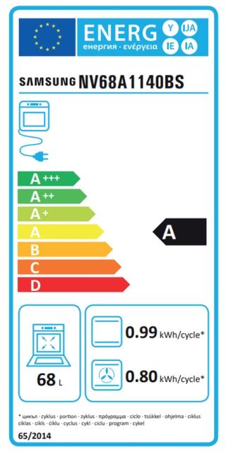 Фурна Samsung NV68A1140BS/OL, Single Fan Electric Oven, 68 L, Catalytic Clening, A energy class, Led/ Ice blue display, Pop-up Dial, Auto prgrams 20, Stainless steel