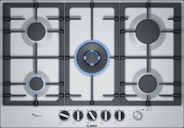 Готварски плот Bosch PCR7A5M90, Serie 6, Gas hob, 5 zones, FlameSelect, 75 cm, Stainless steel, 