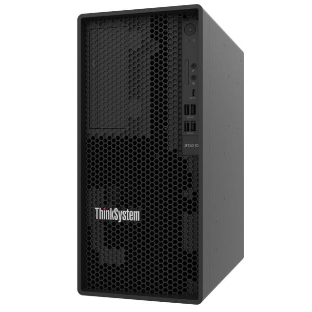 Сървър Lenovo ThinkSystem ST50 V2, Xeon E-2324G (4C, 3.1GHz, 8MB Cache/65W), SW RAID, 1x2TB SATA, 1x8GB, 500W 94% Efficiency, No DVD, 3 year warranty