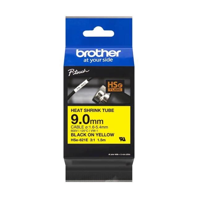 Консуматив Brother HSe-621E 9mm Black on Yellow Heat Shrink Tape