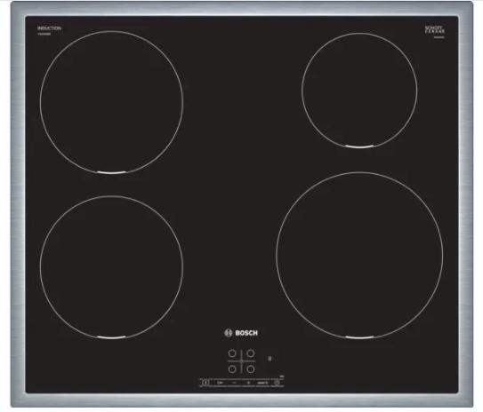 Готварски плот Bosch PIE645BB5E SER4, Induction electric cooktop, 4 zones, TouchSelect, QuickStart, Restart, inox frame, 7,4 kW, 60 cm