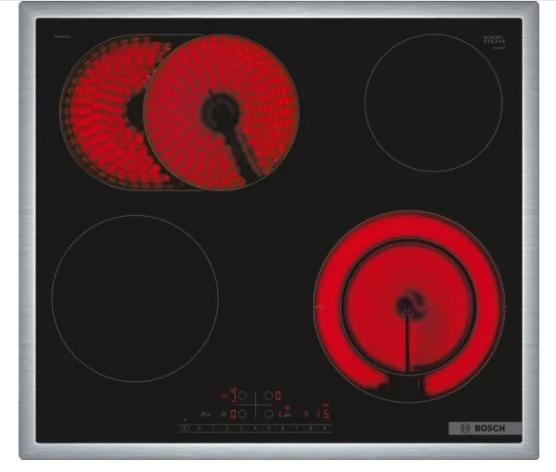 Готварски плот Bosch PKN645FP2E SER6, Electric cooktop, 4 zones, 2 ext. (roaster), DirectSelect, PowerBoost, Restart, inox frame, 8,3 kW, 60cm