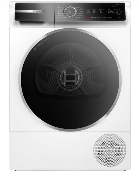 Сушилня Bosch WQB245A0BY, SER8, Tumble dryer with heat pump 9kg A+++ / B cond. 61dB, selfCleaning Condenser, drain set, Twin Rotary compressor, Reverse tumble action, Iron Assist, interior light, HC, reveresible chrome-blackgrey door