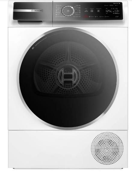 Сушилня Bosch WQB245B0BY, SER8, Tumble dryer with heat pump 9kg A+++ / B cond. 61dB, selfCleaning Condenser, drain set, Twin Rotary compressor, Reverse tumble action, interior light, HC, reveresible chrome-blackgrey door