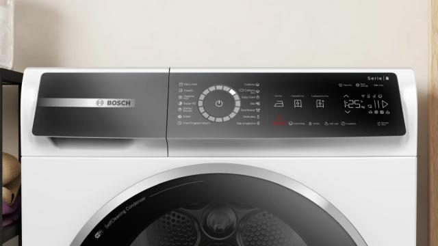 Сушилня Bosch WQB245B0BY, SER8, Tumble dryer with heat pump 9kg A+++ / B cond. 61dB, selfCleaning Condenser, drain set, Twin Rotary compressor, Reverse tumble action, interior light, HC, reveresible chrome-blackgrey door