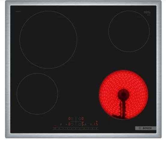 Готварски плот Bosch PKE645FP2E SER6, Electric cooktop, 4 zones, DirectSelect, PowerBoost, Restart, inox frame, 6,9 kW, 60 cm