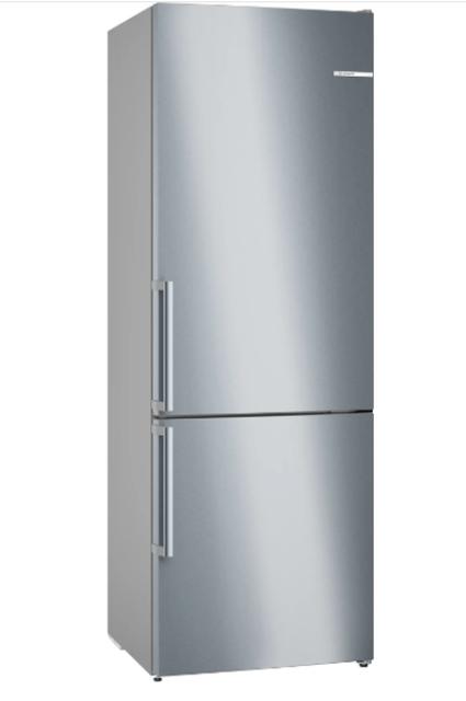 Хладилник Bosch KGN49VICT, SER4, FS fridge-freezer NoFrost, C, 203/70/67cm, 440l(311+129), 35dB(B), IC, VitaFresh XXL, 0° drawer, Glossy Backwall with Multi Airflow, Intelligent Inverter Technology, handles, Inox EasyClean