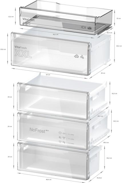 Хладилник Bosch KGN49VICT, SER4, FS fridge-freezer NoFrost, C, 203/70/67cm, 440l(311+129), 35dB(B), IC, VitaFresh XXL, 0° drawer, Glossy Backwall with Multi Airflow, Intelligent Inverter Technology, handles, Inox EasyClean