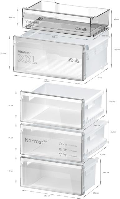 Хладилник Bosch KGN39VXCT, SER4, FS fridge-freezer NoFrost, C, 203/60/66cm, 363l(260+103), 35dB(B), IC, VitaFresh XXL, 0° drawer, Glossy Backwall with Multi Airflow, Intelligent Inverter Technology, handles, Black Inox Antifingerprint