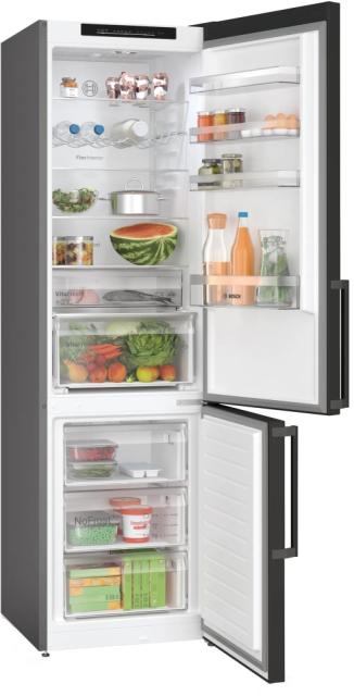 Хладилник Bosch KGN39VXCT, SER4, FS fridge-freezer NoFrost, C, 203/60/66cm, 363l(260+103), 35dB(B), IC, VitaFresh XXL, 0° drawer, Glossy Backwall with Multi Airflow, Intelligent Inverter Technology, handles, Black Inox Antifingerprint
