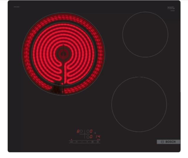 Готварски плот Bosch PKK611BB2E, SER4, Electric cooktop, 60 cm, Glass-ceramic hob, 3 zones, 1 extension, black, surface mount without frame