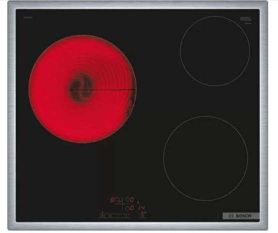 Готварски плот Bosch PKM645BB2E SER4, Electric cooktop 3 zones, 1 ext. (28cm), TouchSelect, Restart, frameless, 5,7 kW, 60 cm
