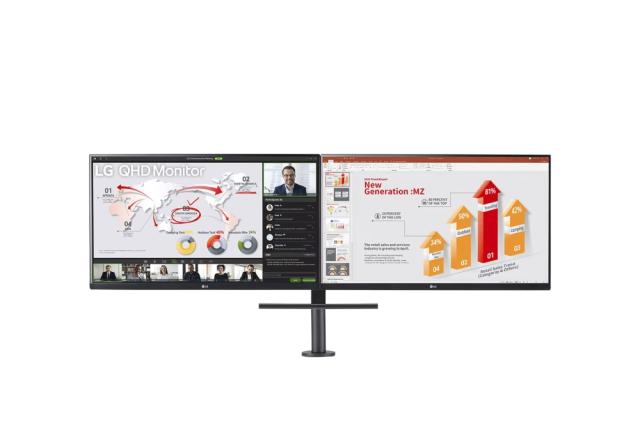 Монитор LG 27QP88DP-BS, 27" QHD Monitor Ergo Dual with Daisy Chain (2560x1440) IPS AG, sRGB 99%, HDR10, 75Hz, 5ms, 1000:1, Mega DFC, 350 cd/m2, AMD FreeSync, USB type-C, HDMI, Reader Mode, DisplayPort, Ergo Dual Stand with C-Clamp & Grommet, Tilt/Hei