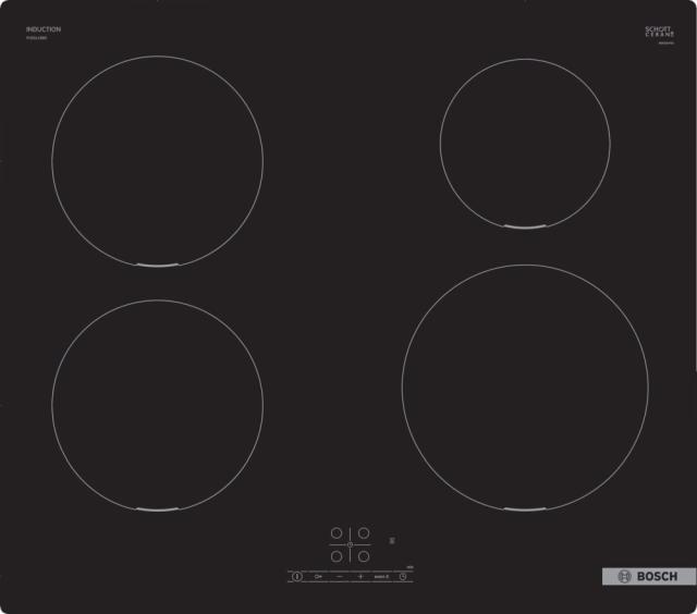 Готварски плот Bosch PUE611BB5E, SER4, Induction hob, 60cm, 4 zones, black, surface mount without frame
