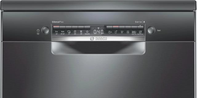 Съдомиялна Bosch SMS4HCC48E, SER4, Free-standing dishwasher, D, 9,5l, 14ps, 6p/4o, 44dB(B), Silence 41dB, 3rd drawer, Rackmatic, black inox, HC