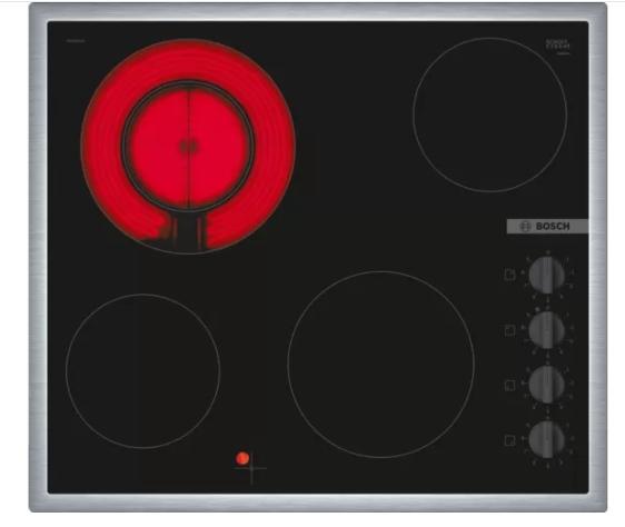 Готварски плот Bosch PKF645CA2E SER2, Electric cooktop, 4 zones, 1ext., Sword knobs, inox frame, 6,6 kW, 60 cm