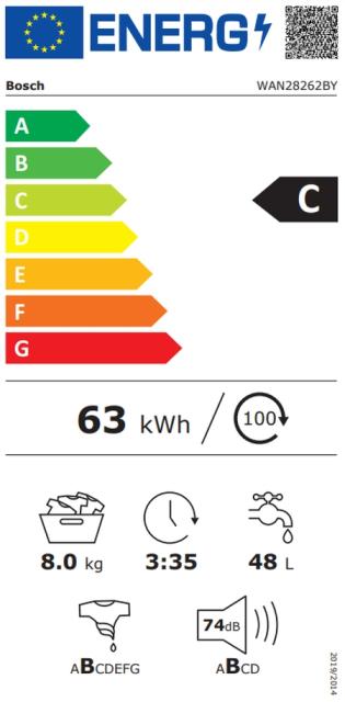 Пералня Bosch WAN28267BY, SER4, Washing machine 8kg, C, 1400rpm, 52/74dB(B), Water Plus black-black grey door