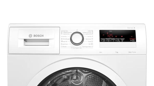 Сушилня Bosch WTH85202BY SER4, Tumble dryer with heat pump 7 kg , Energy efficiency A++,  65 dB, EasyClean AutoDry, Anti-vibration design, Sensitive Drying system, Fast drying 40 ', Drum volume 112 l, white